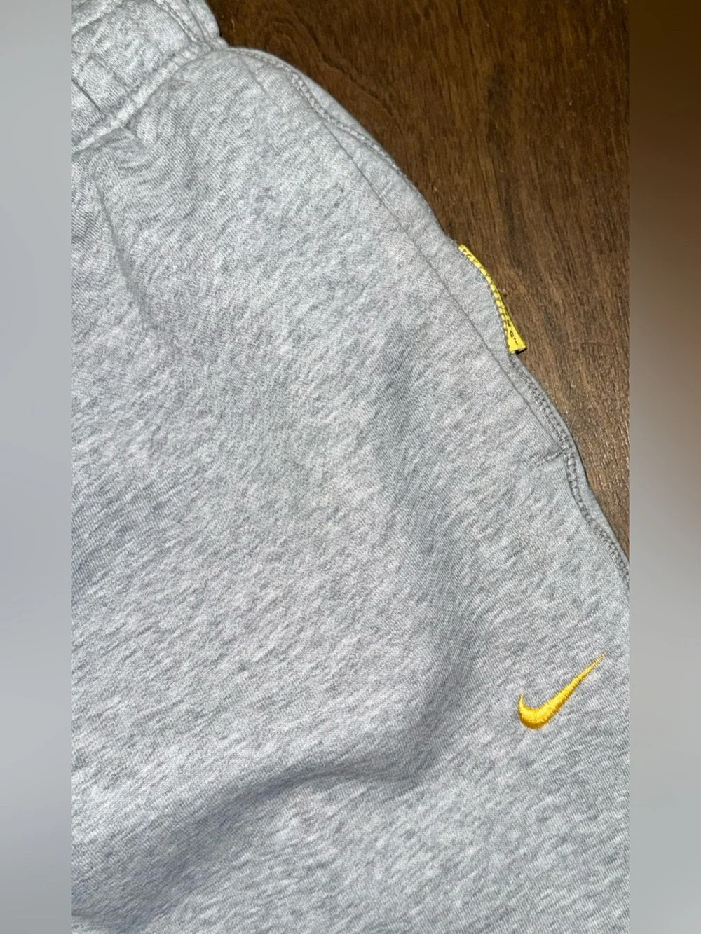 Nike Club Fleece Gray Sweatpants Large Yellow Swoosh Open Leg